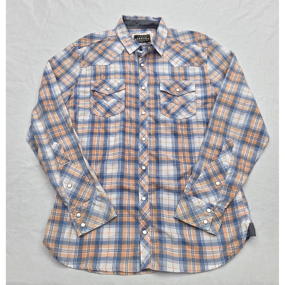 BKE Vintage Men's Athletic Fit Plaid Pearl Snap Button Size Large